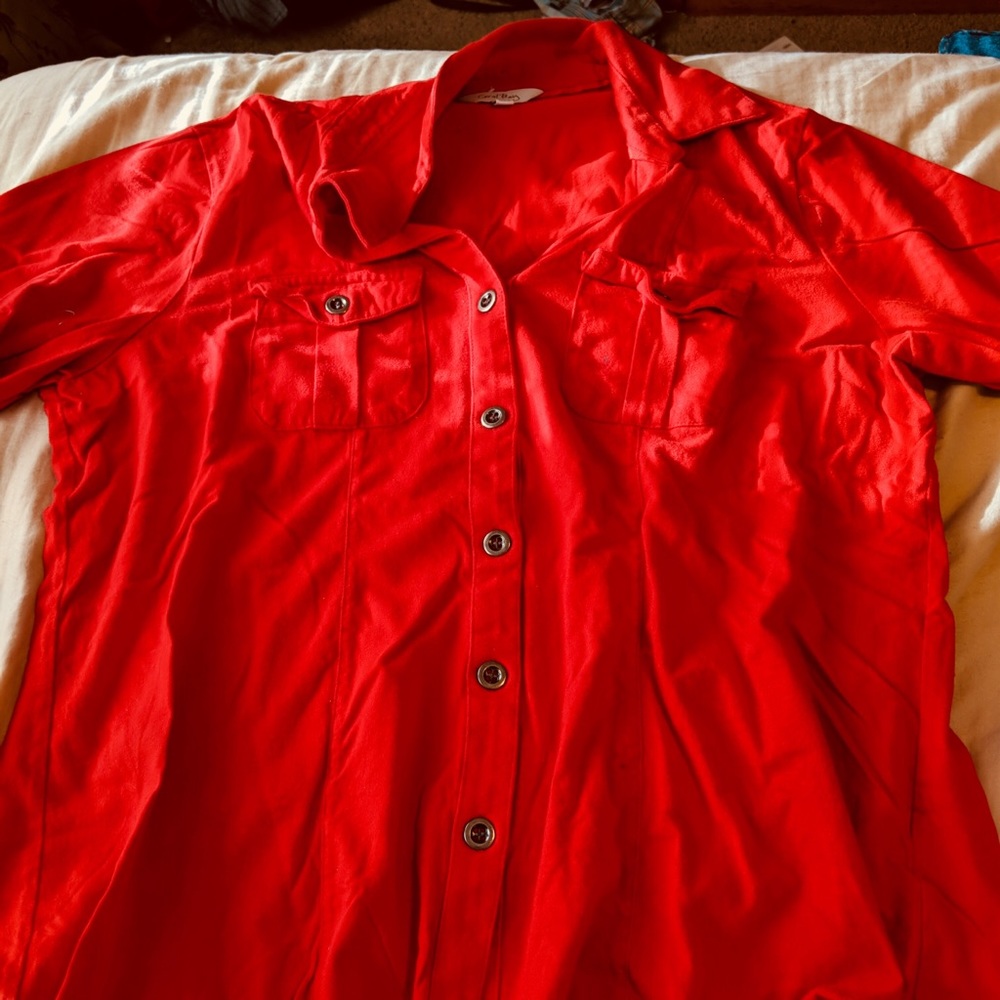 Red button down